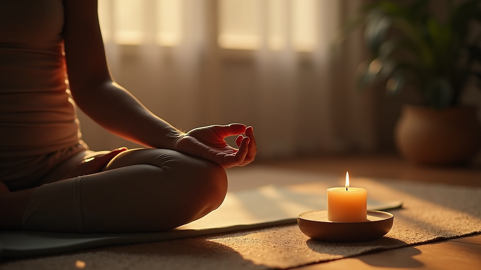 Close-up view of peaceful yoga setting with a candle