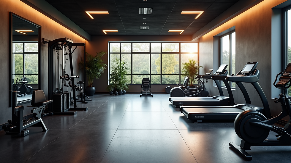 High angle view of a modern home gym with fitness equipment