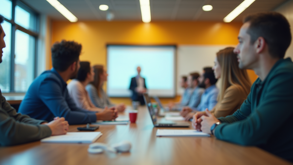 Eye-level view of a vibrant training room filled with engaging materials