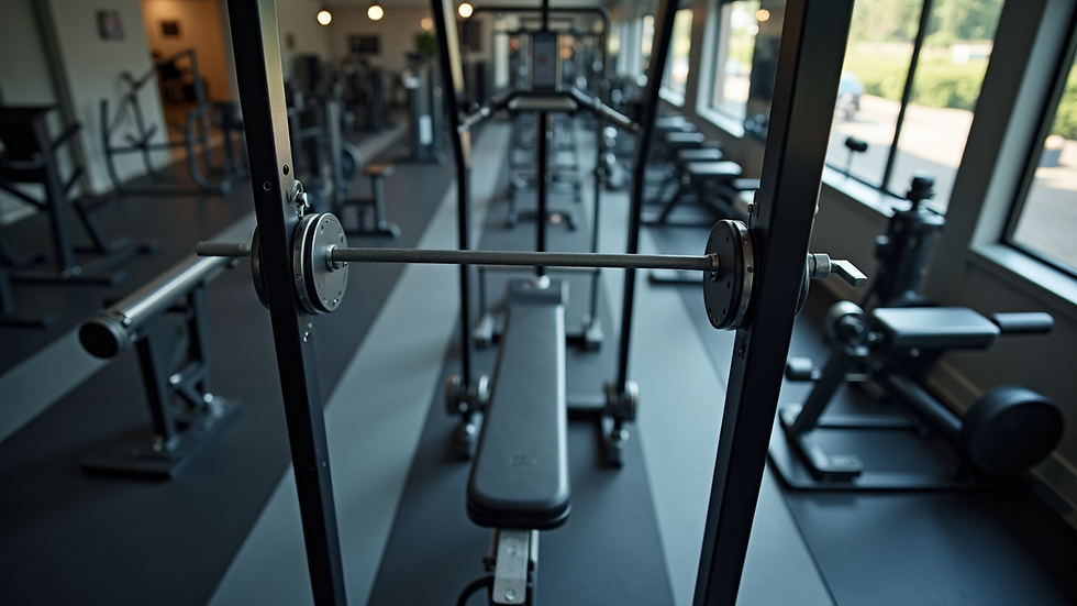 High angle view of gym equipment set for strength training