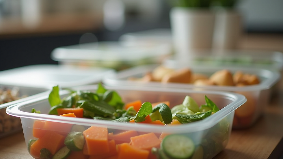 Close-up view of neatly packaged meal prep containers