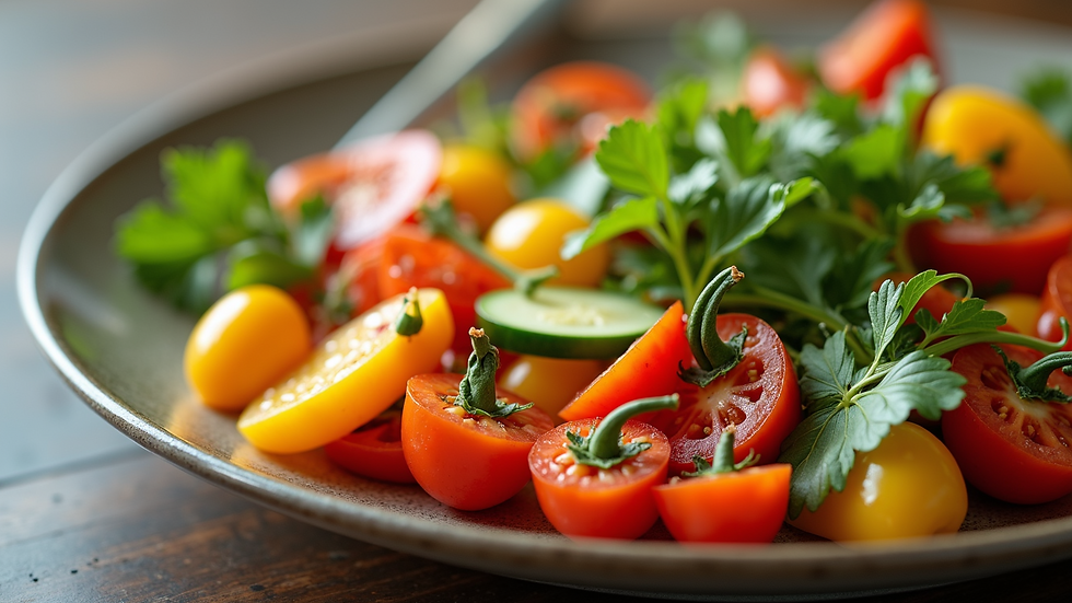 Close-up view of a healthy meal composed of colorful vegetables