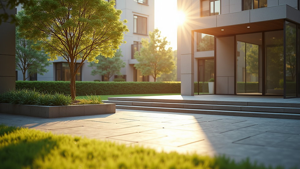 Wide angle view of a serene outdoor space for exercise