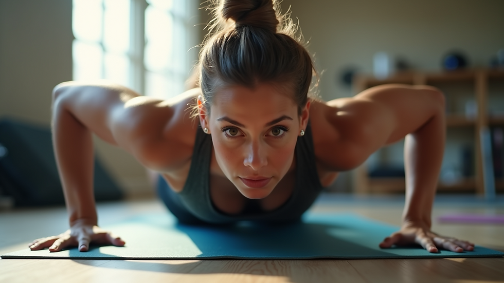 Eye-level view of a person performing a plank exercise