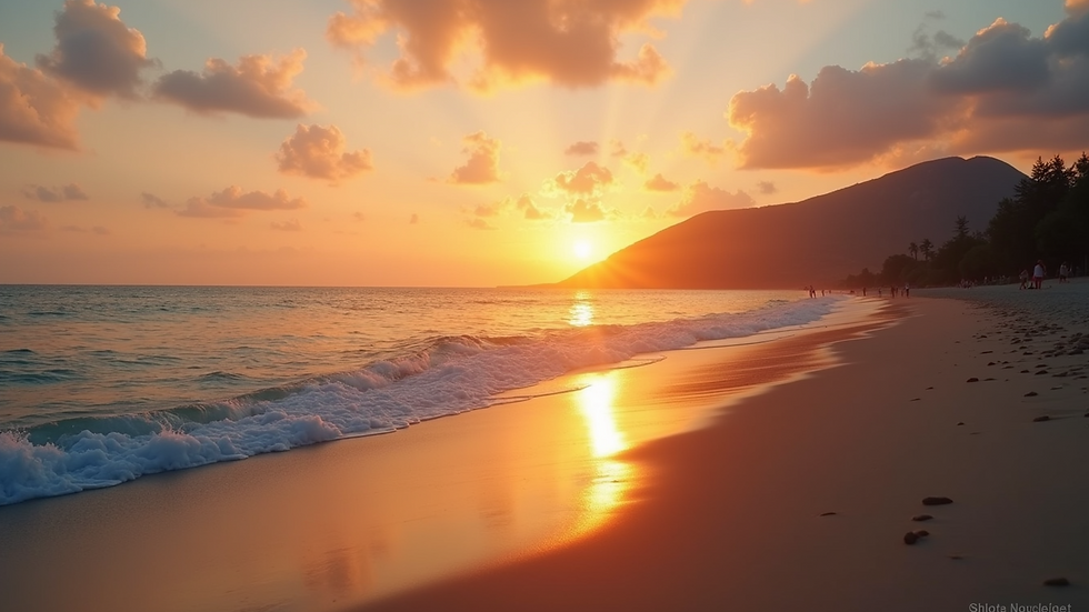 High angle view of a tranquil beach at sunset