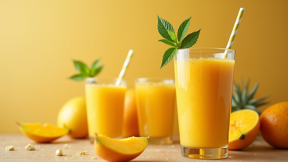 Eye-level view of a smooth tropical mango smoothie