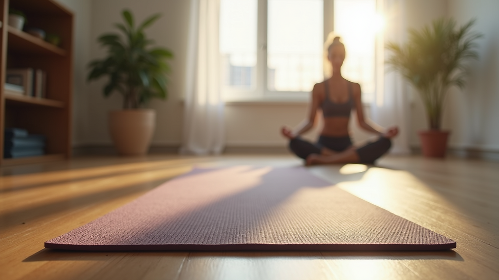 Eye-level view of a yoga mat set up for a workout