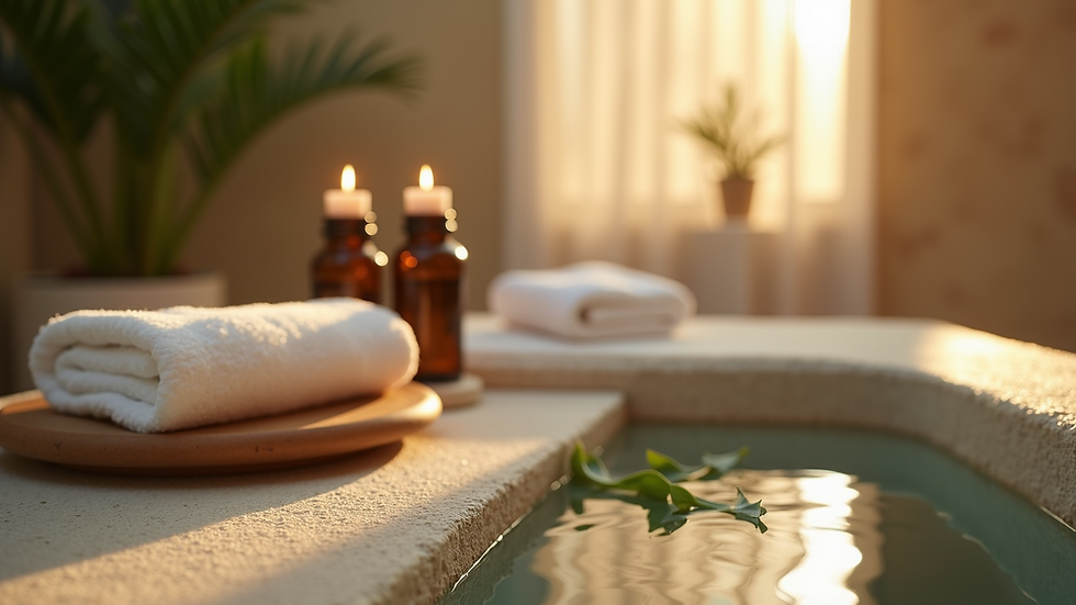 High angle view of a tranquil spa setting with essential oils