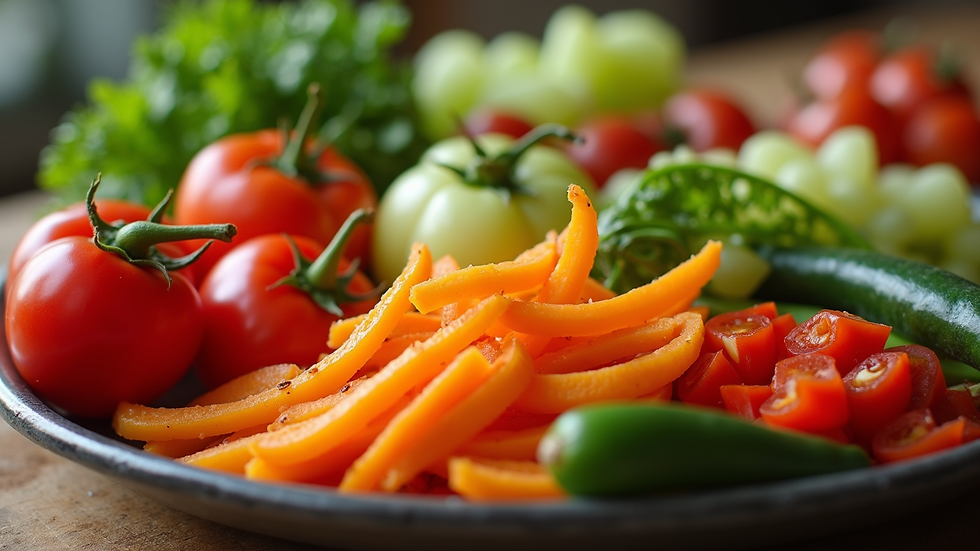 Close-up view of a colorful vegetable platter