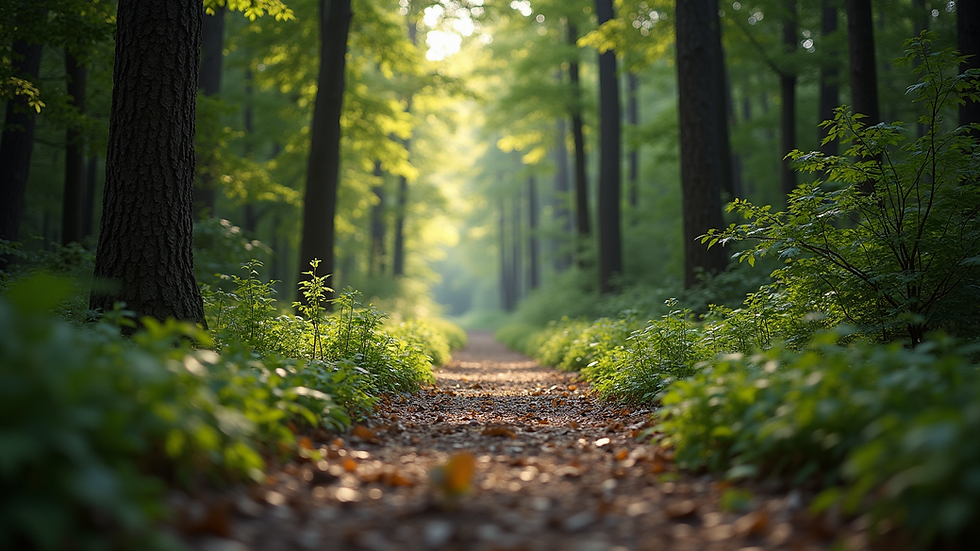 Close-up view of a serene forest path