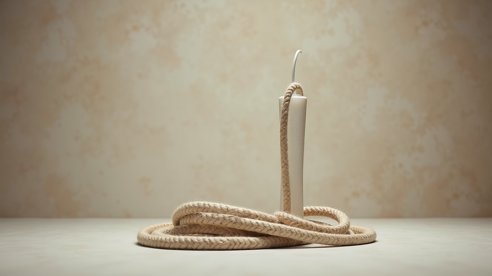 Close-up of a jump rope against a smooth, textured background