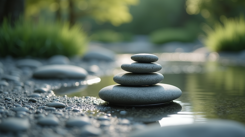 Close-up view of a calming zen garden with smooth stones