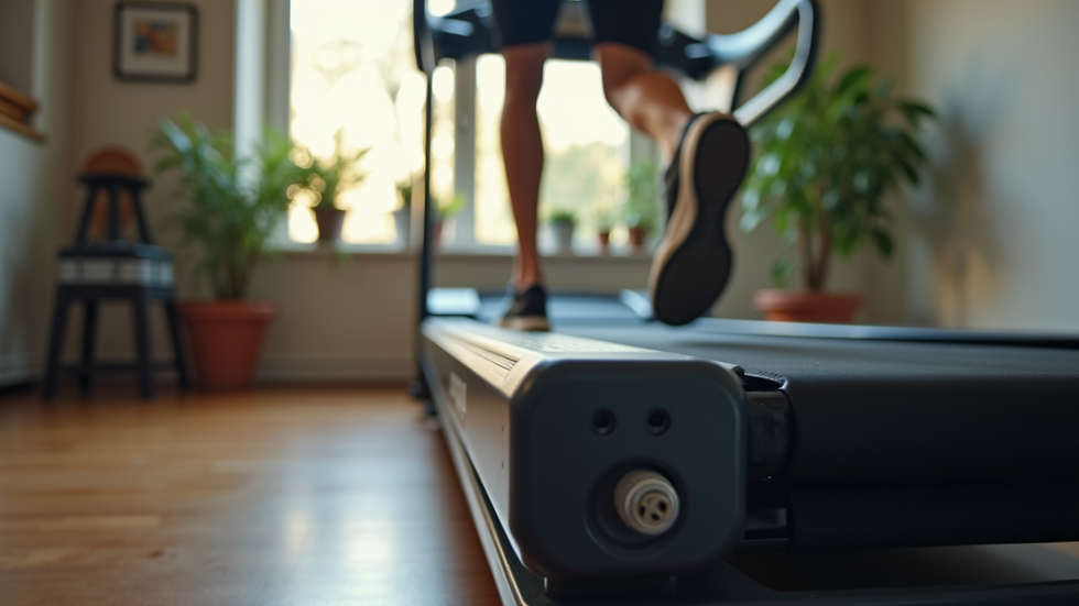 Close-up view of a high-quality treadmill in a home workout setting