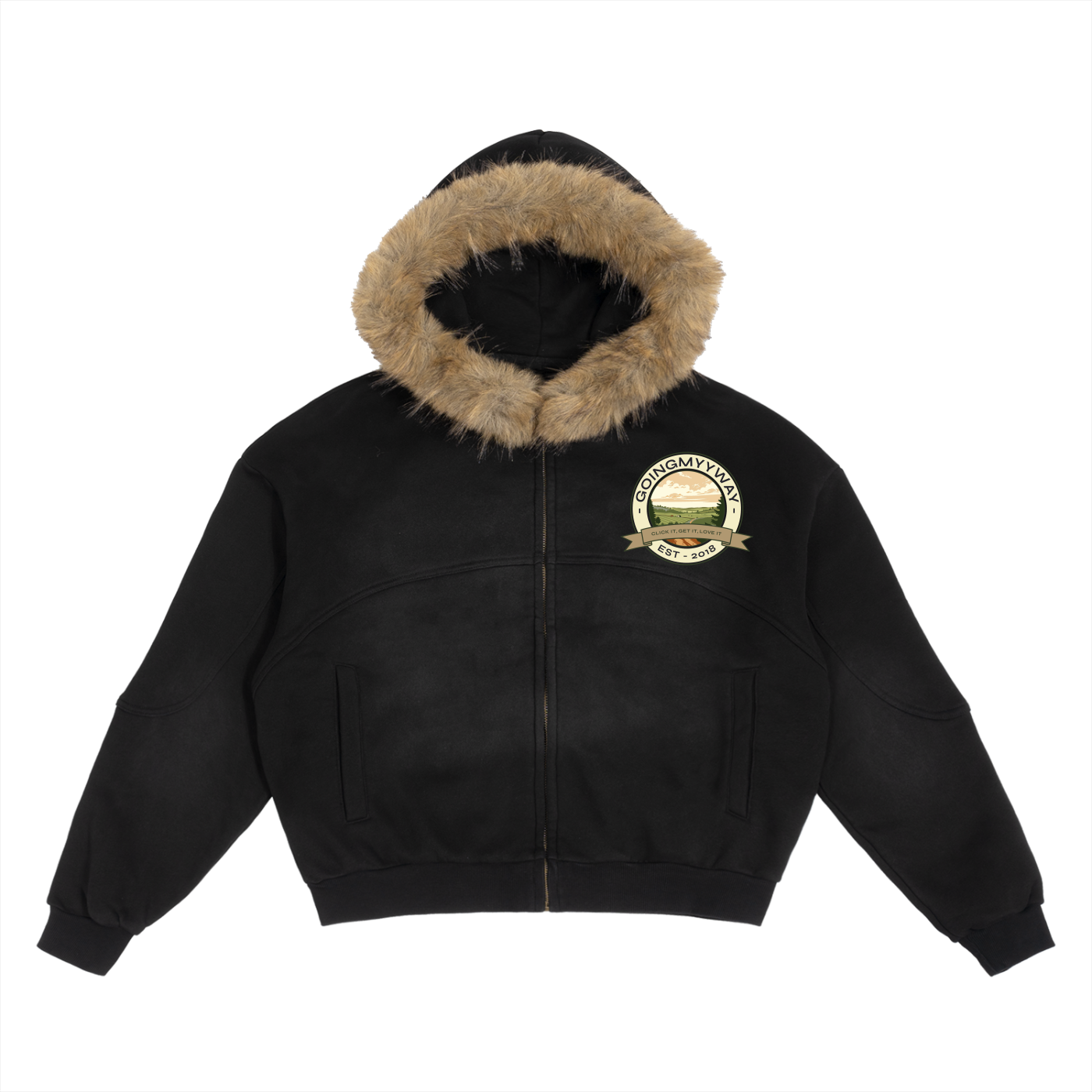 Sun Fade Boxy Detachable Fur Hoodie