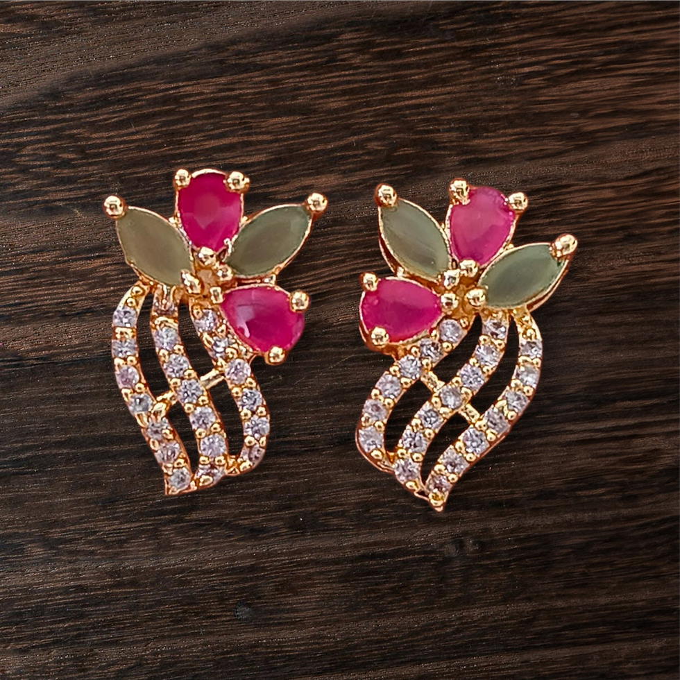 Thumbnail: American Diamond Flower Stud Earrings