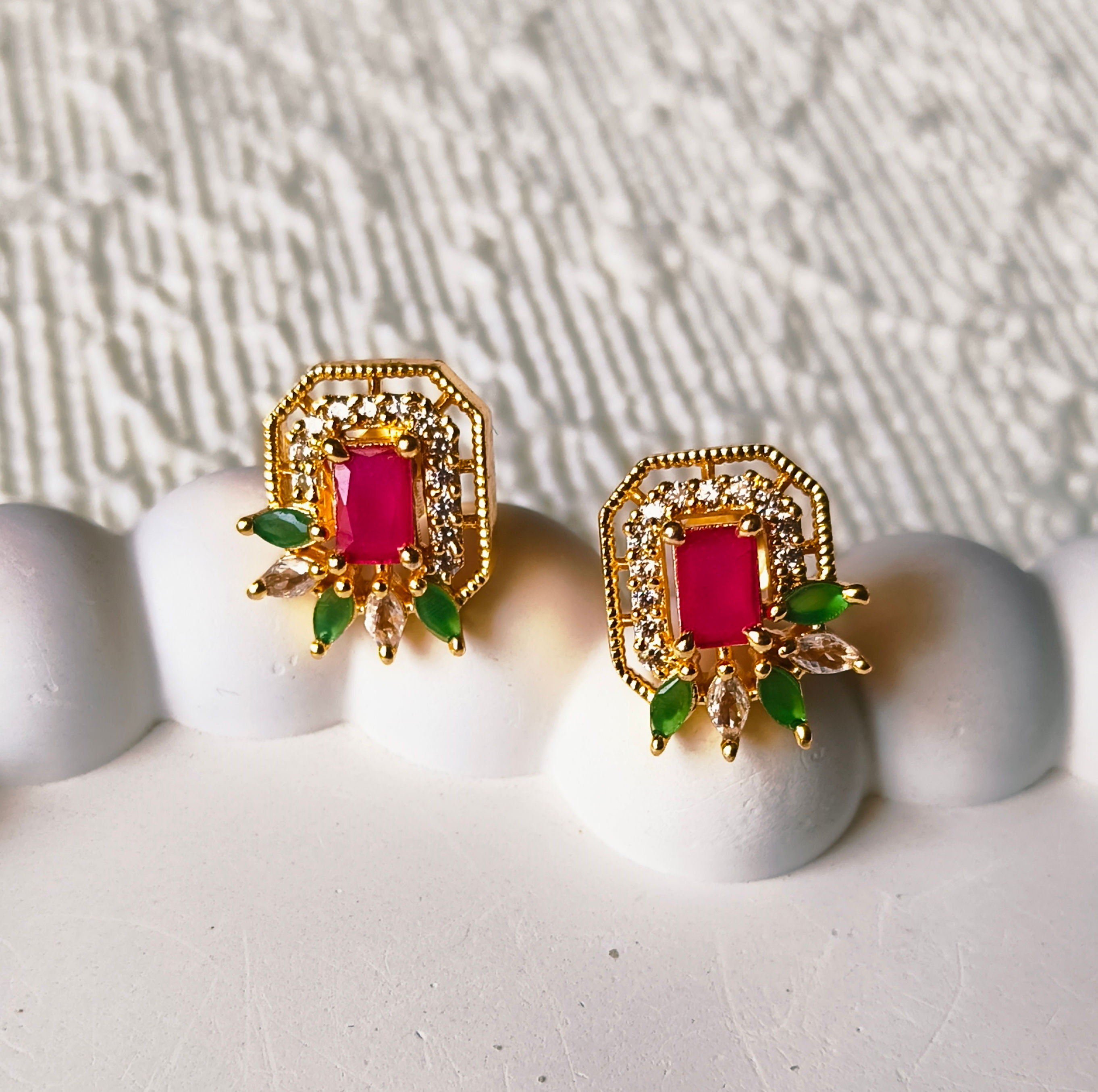 Green Stone Square Earrings