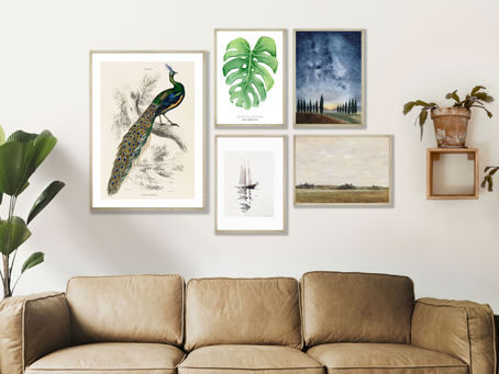 Living space wall with art prints and illustrations gallery