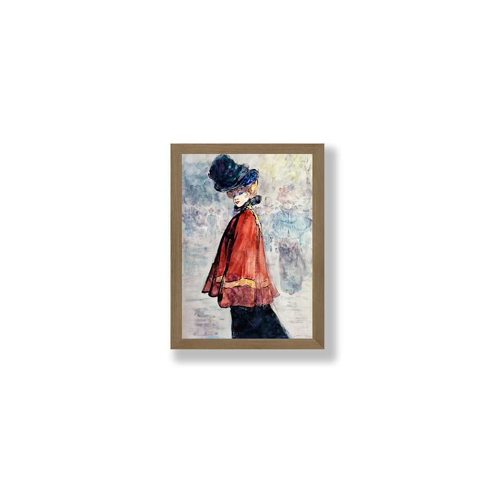 Elegant in red cape Vintage Illustration Prints