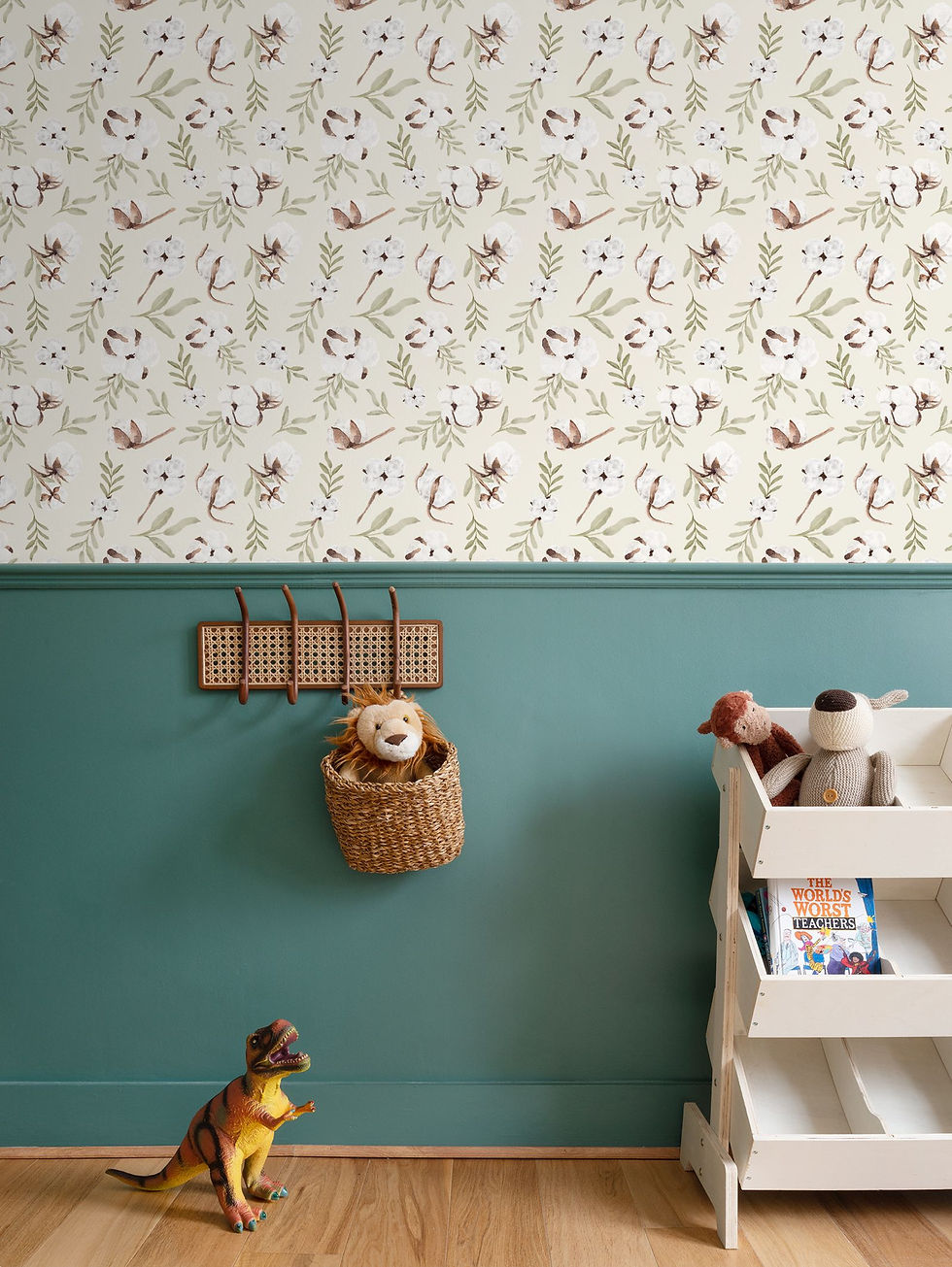 Thumbnail: Cotton & Leaves Wallpaper Botanical Pattern in Buttercream