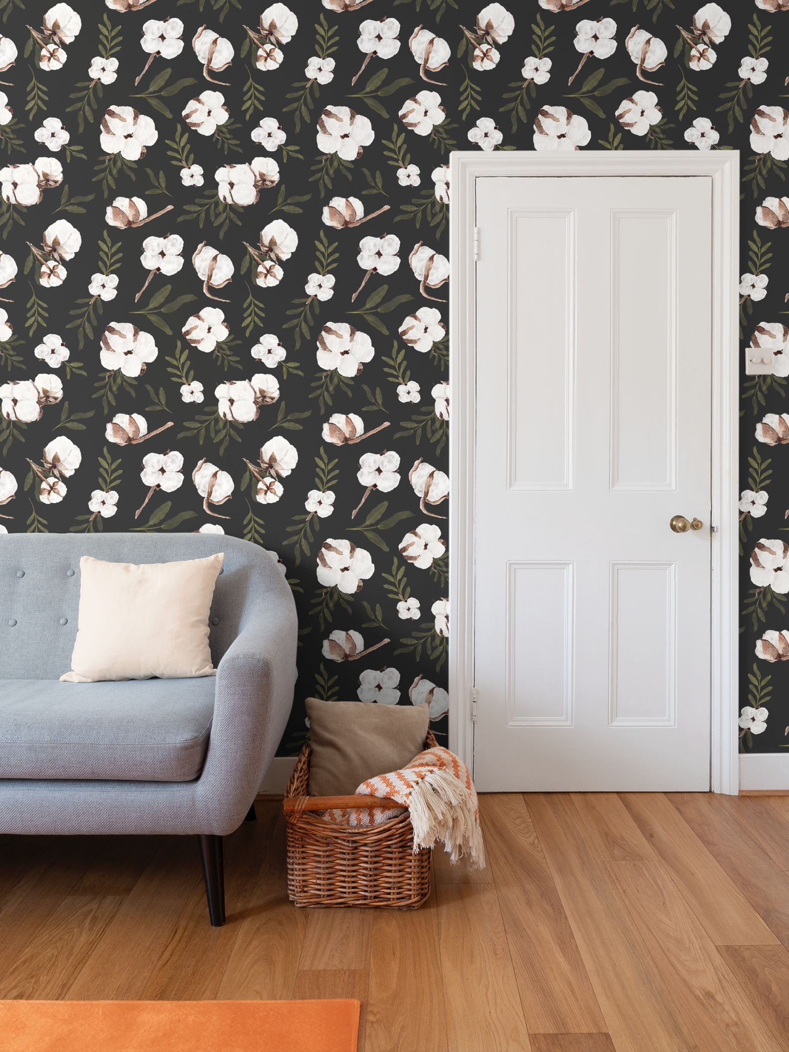 Cotton Leaves Wallpaper Botanical Pattern