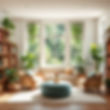 create an image of a warm, comfortable client centered space for therapy with greenery and