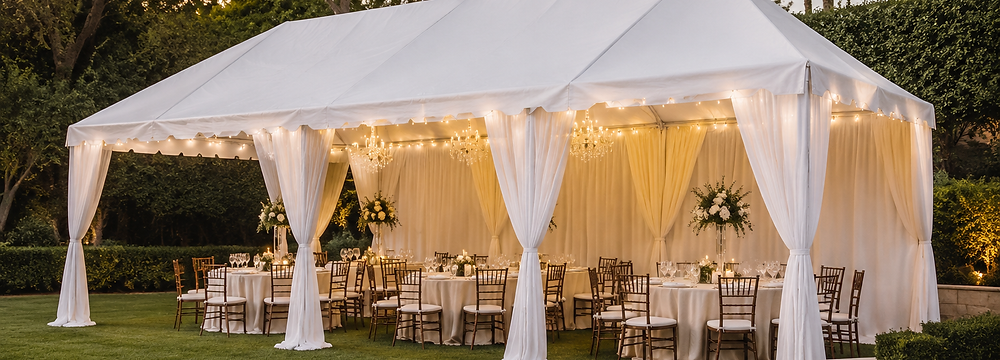 Luxury Draped Event Tent rental from Irene Party Rentals