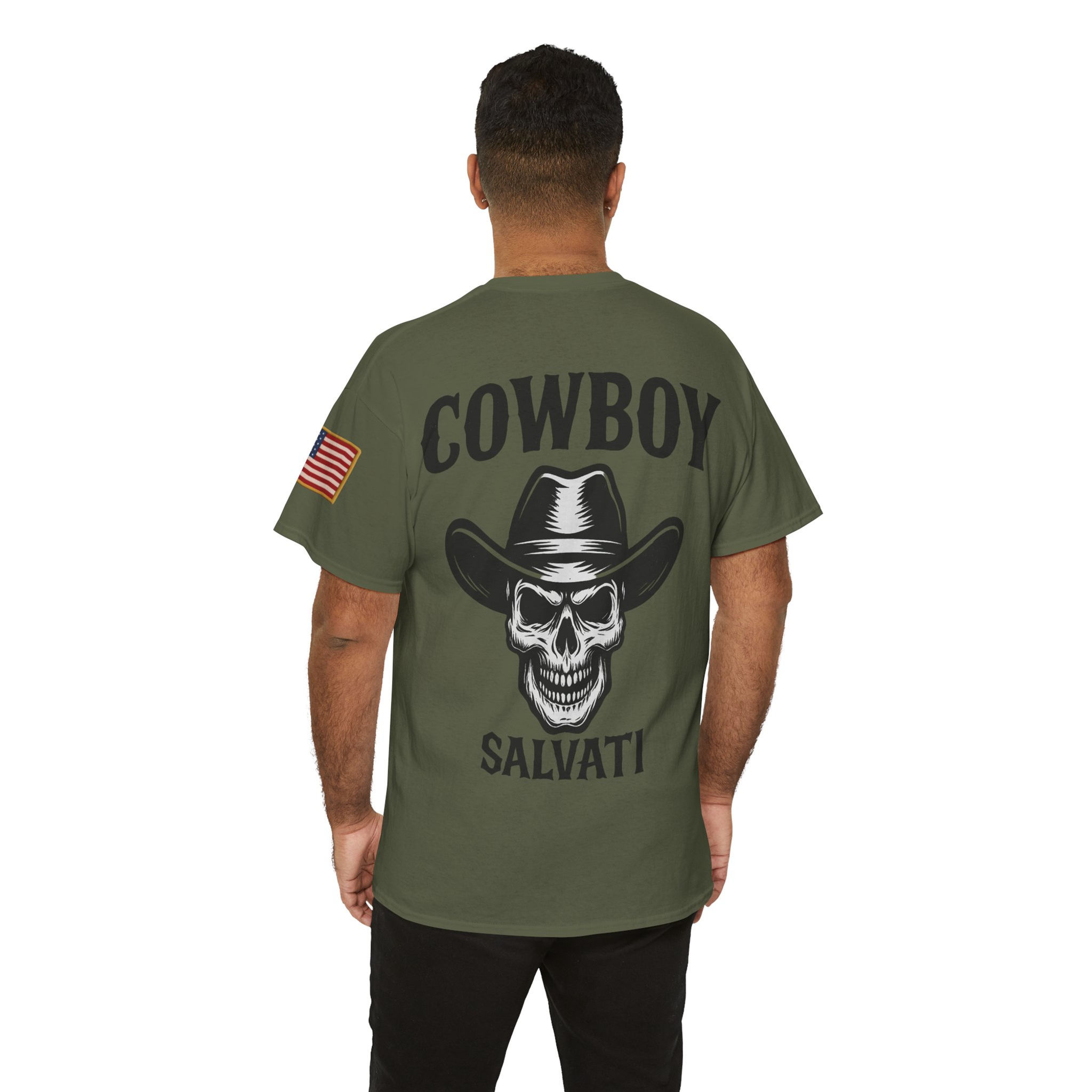 SALVATI Skull Cowboy Tee | Men Heavy Cotton T-Shirt, Western Wear, Gift for Him