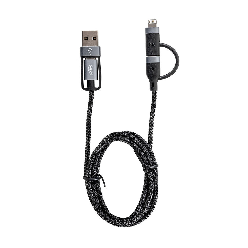 Cable KALLEY 4 en 1 USB|USB-C a USB-C|Lightning de 1 Metro Negro