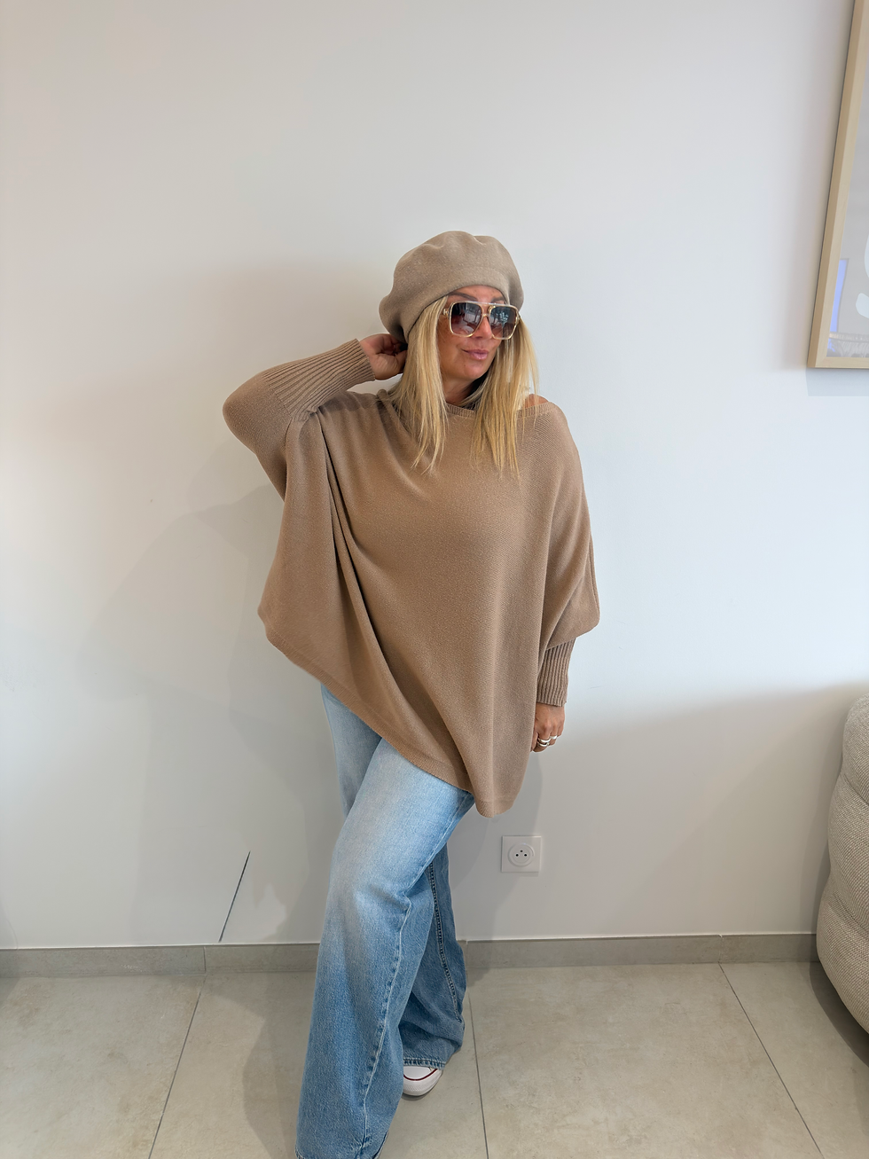 Miniature : Pull Marie camel manches serrés 