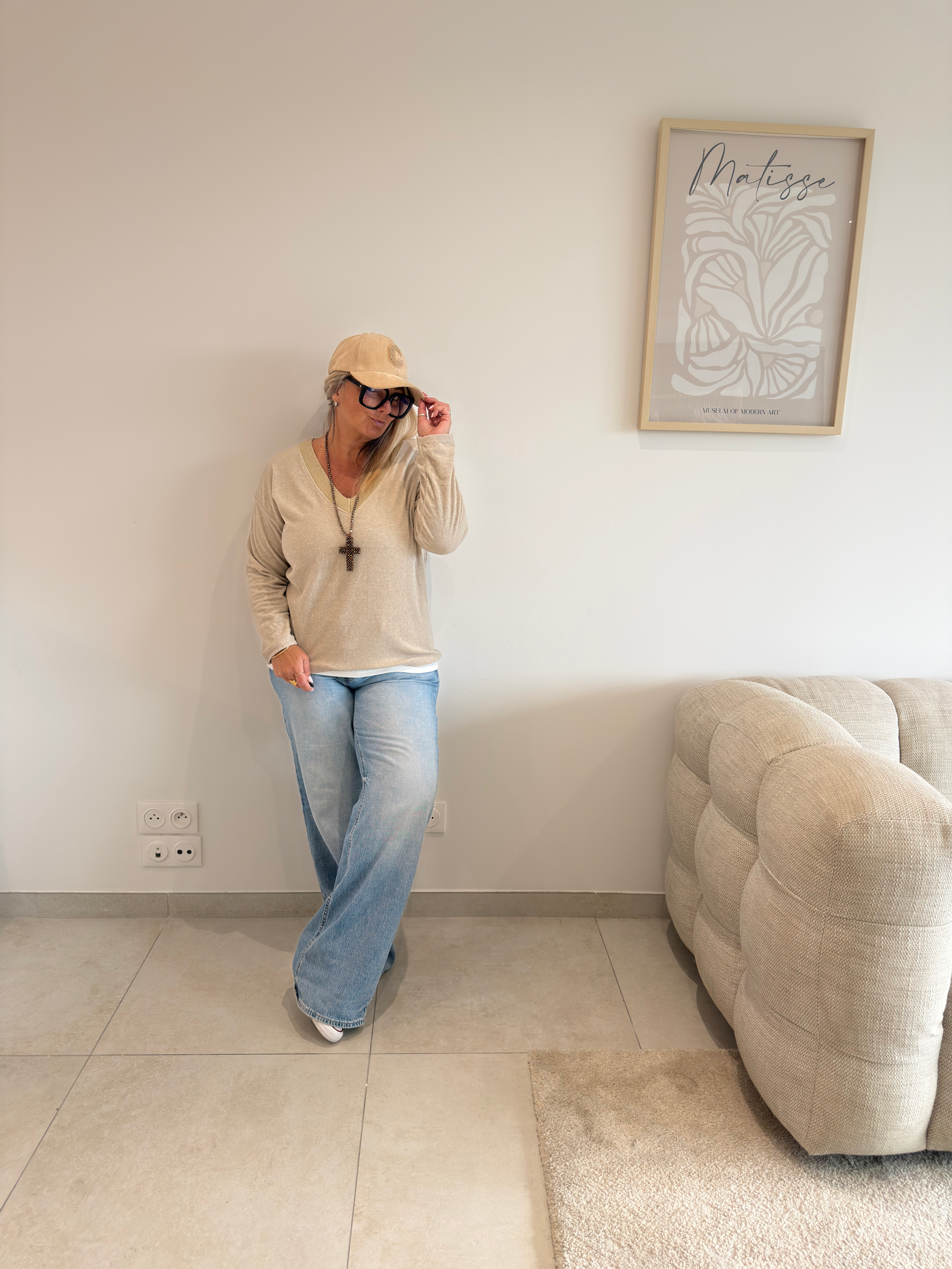 Grand collier croix perlée bronze