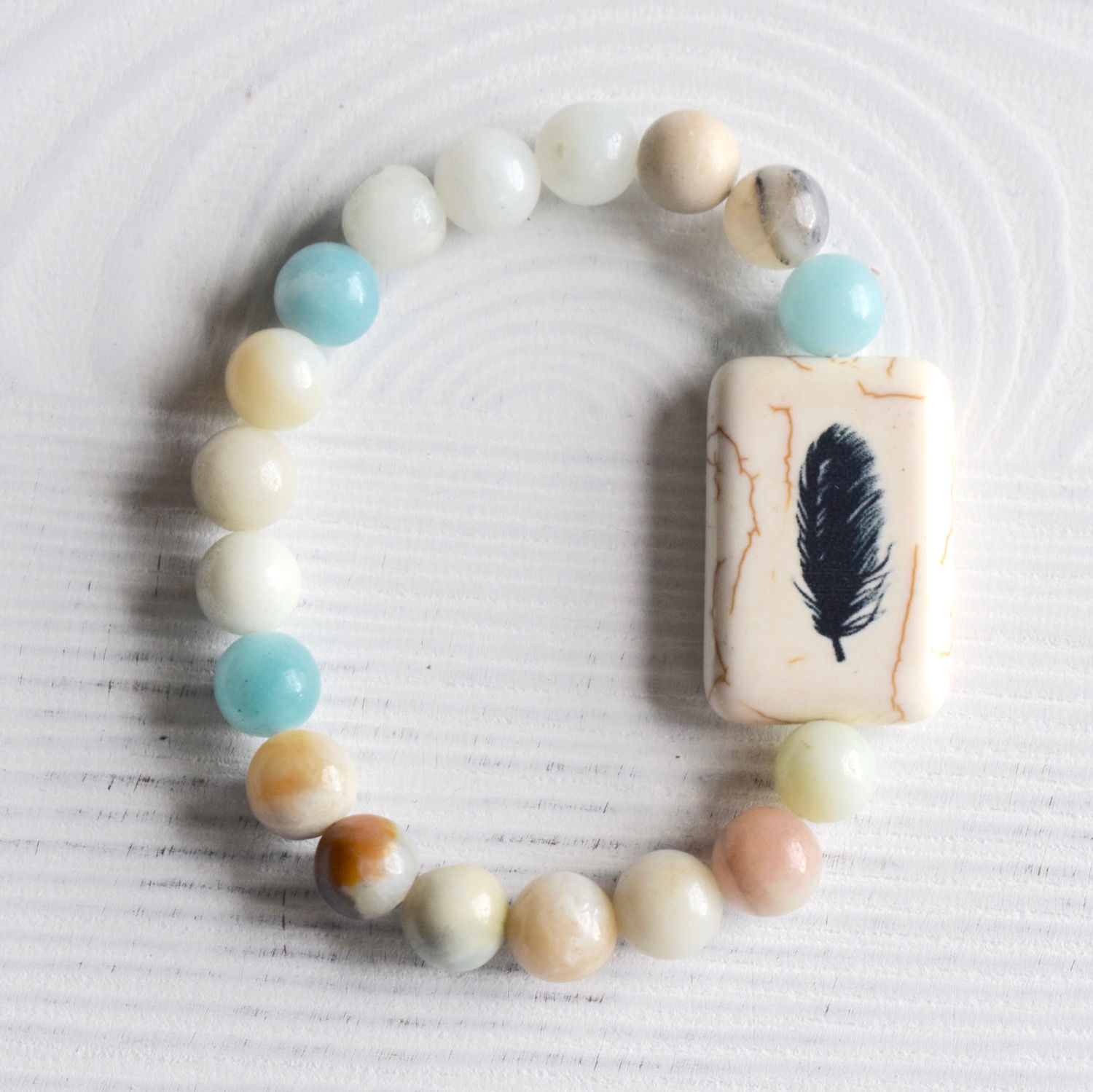 Amazonite & Howlite Feather Bracelet
