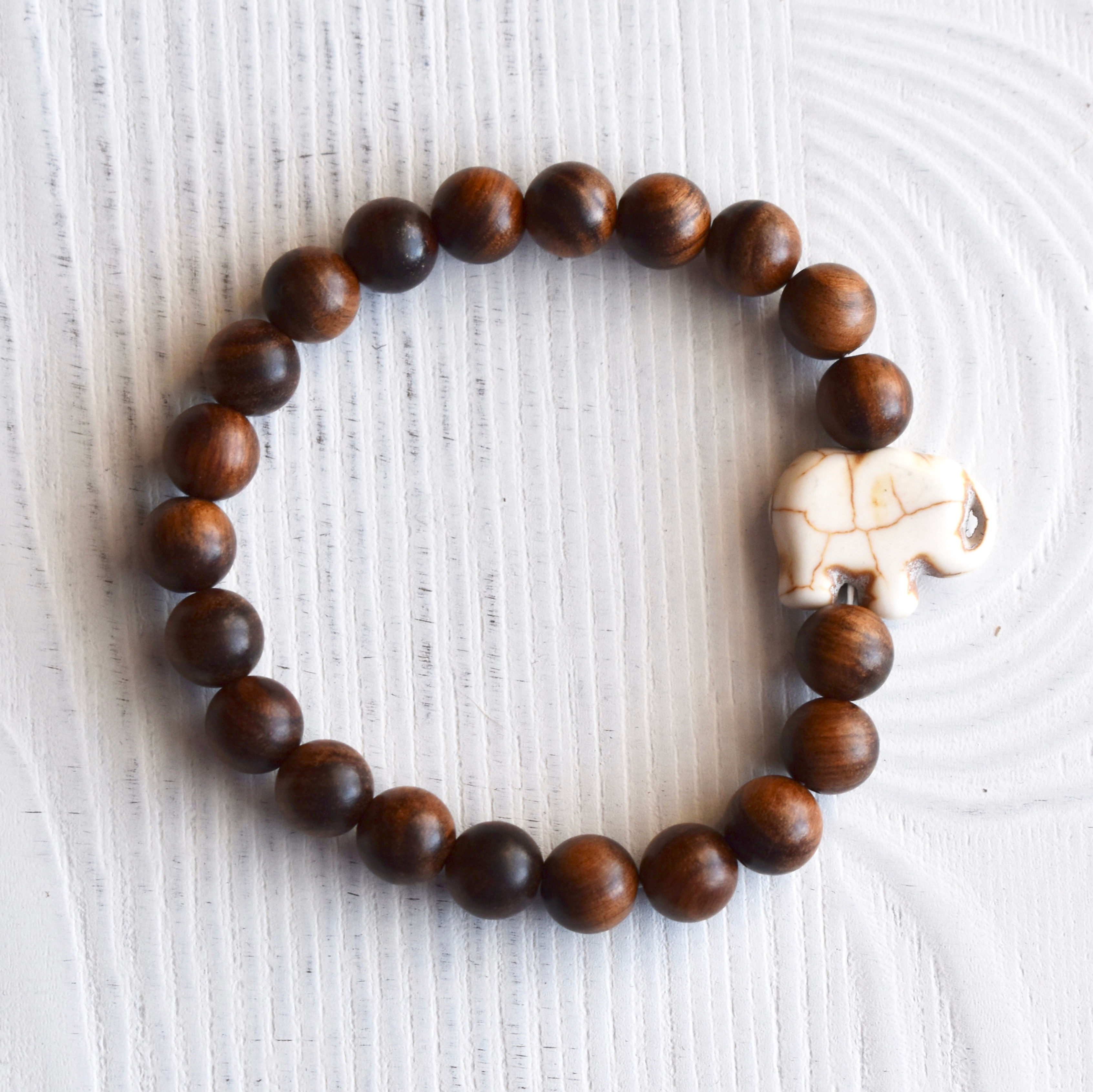 Howlite Elephant & Wood Bracelet