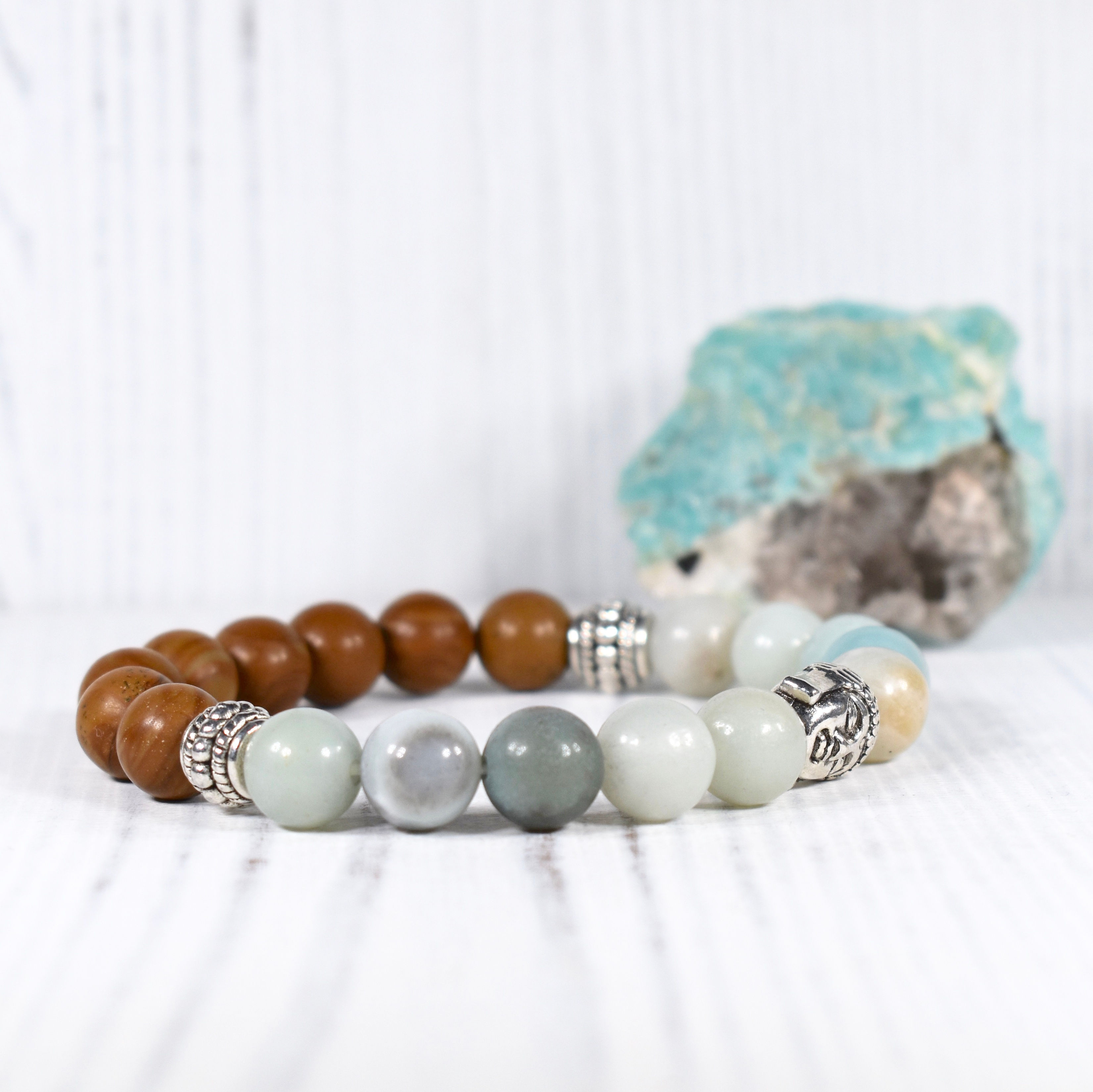 Amazonite & Sandalwood Buddha MeditationBracelet