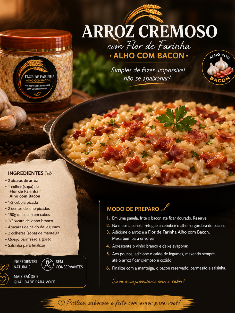 Receita de Arroz Cremoso com Flor de Tomilho e Alho com Bacon