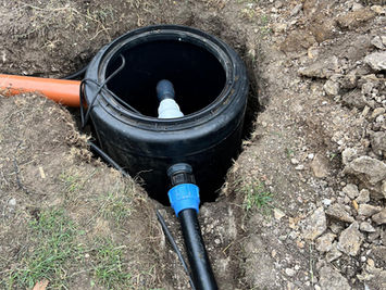 Attgills Drainage Services - Annex Drainage Northamptonshire - Installation of underground drainage pumping station chamber with pipework trenches during annex drainage works. 2