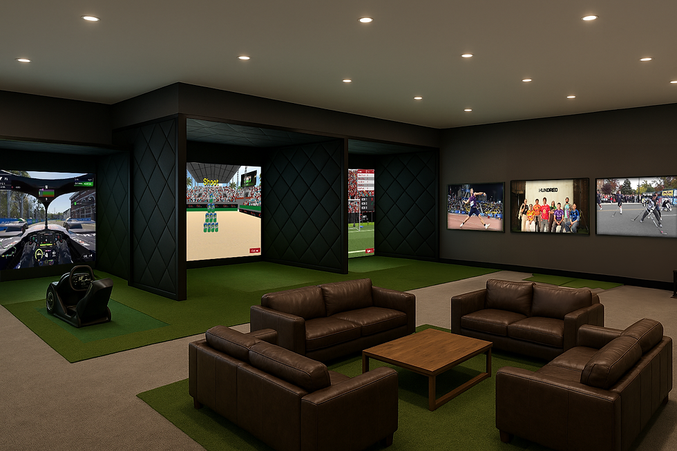 STADIUM VIP AREA WITH DUAL SPORTS SIMULATORS AND RACING SIMULATOR