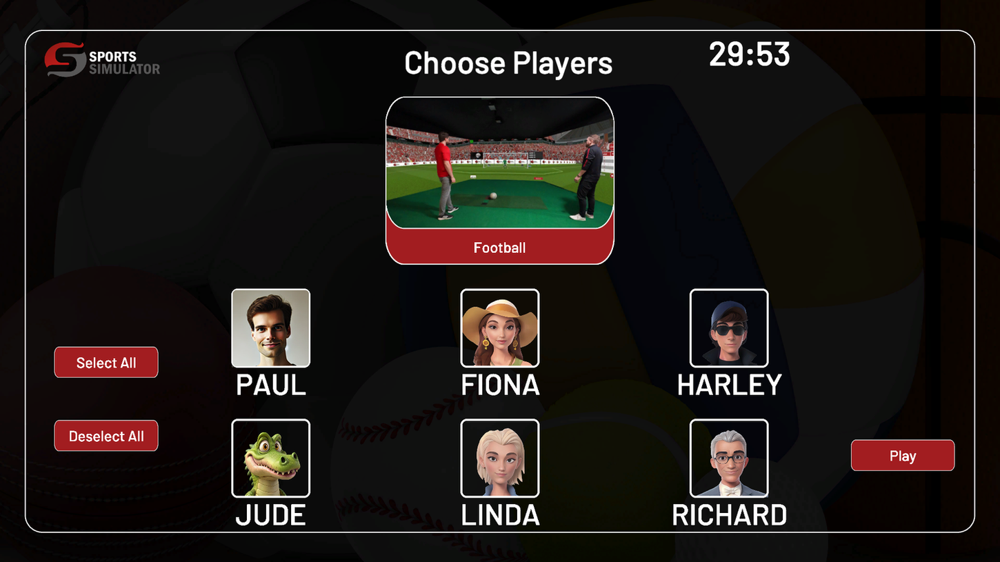 Sports Simulator Session Play Player Selection