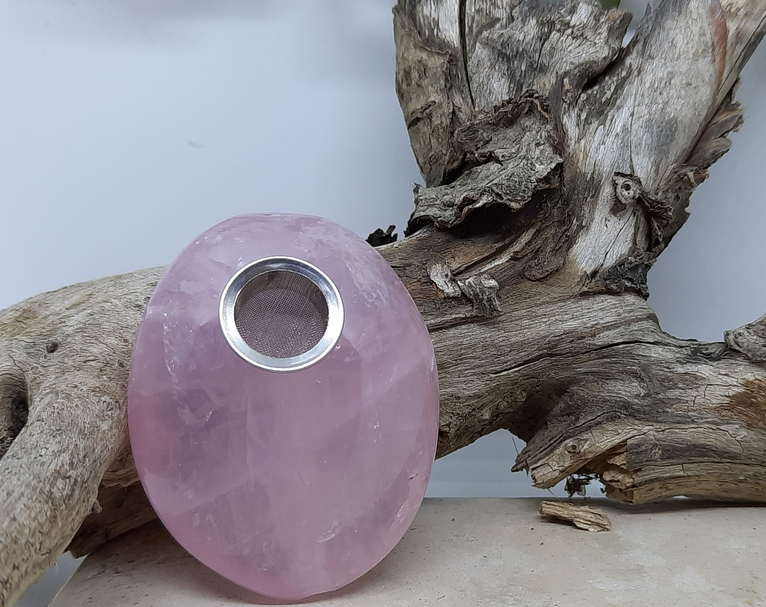 Rose Quartz Crystal Oval Pipe