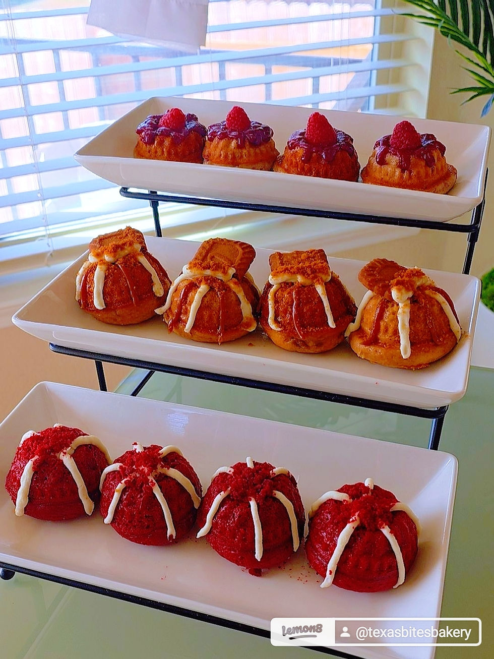 Thumbnail: Assorted mini cakes on a three-tiered stand.