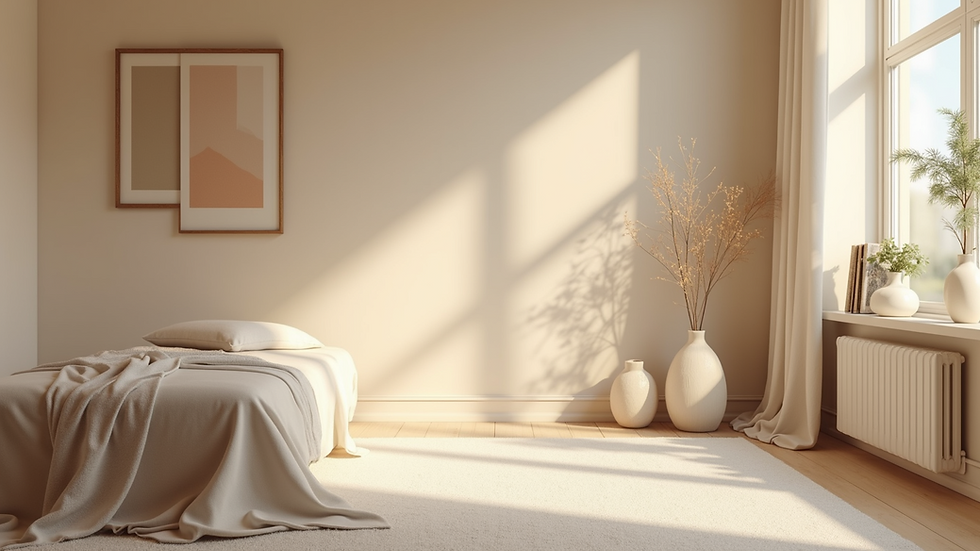 Eye-level view of a serene wellness space with calming decor