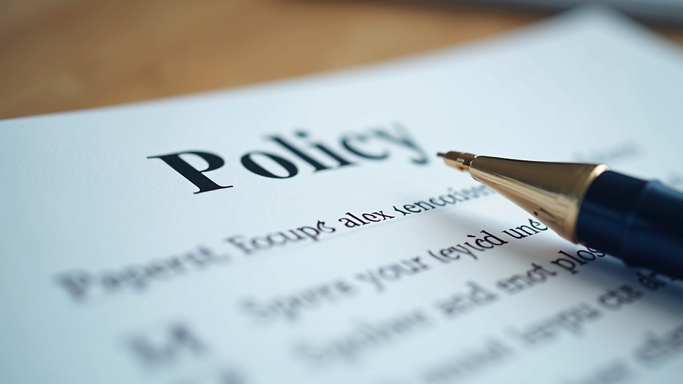 Close-up view of a policy document with notes and highlights