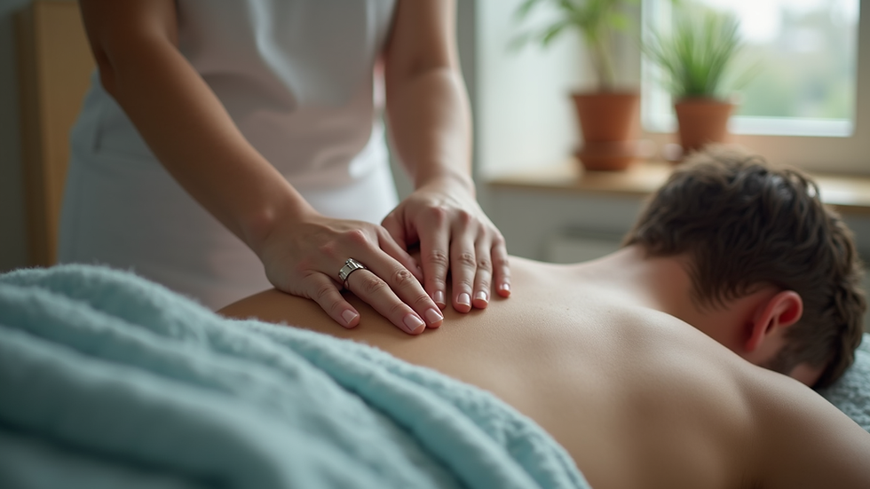 Eye-level view of an osteopathic treatment session with a practitioner and a patient