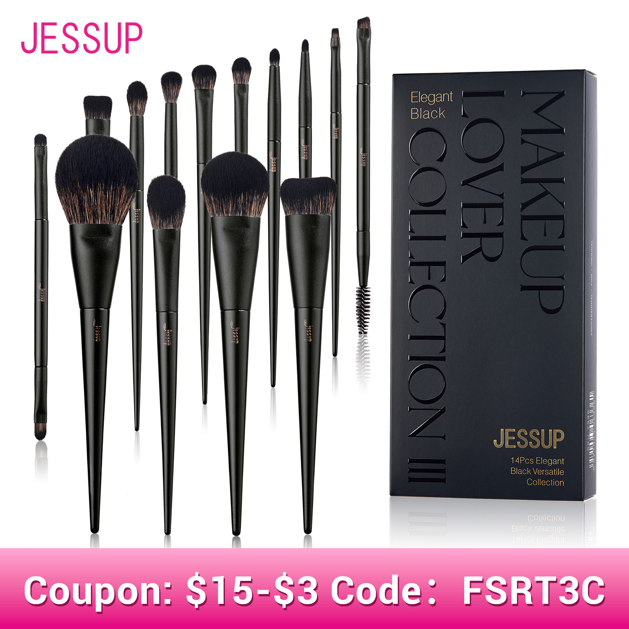 Jessup Makeup Brushes Set,10-14pcs Make Up Brush Contour Foundation Powder Eyesh