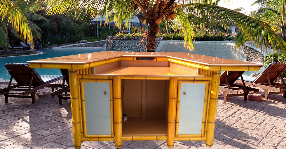 Thumbnail: The Cooler Tiki Bar handcrafted bar with mini fridge cabinet