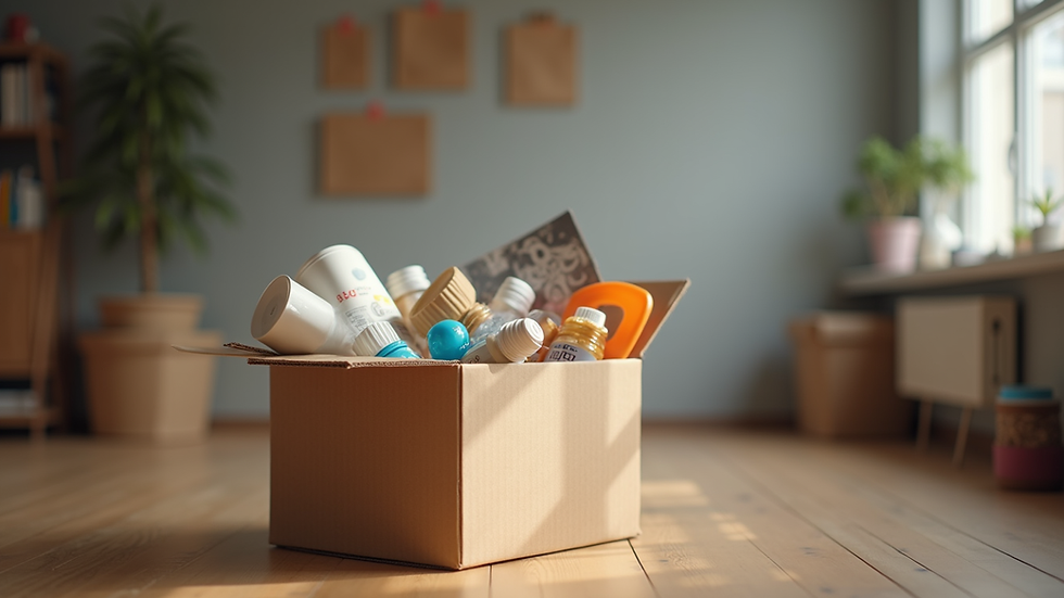 Eye-level view of a donation box filled with various items