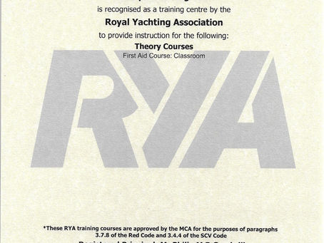 RYA Training Centre Recognition Certificates 2019