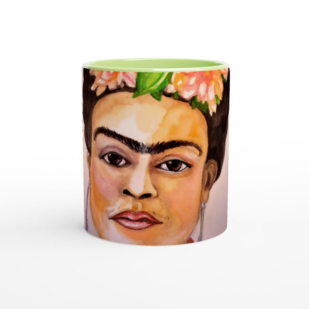 Frieda Kahlor by Janie McGee White 11oz Ceramic Mug with Color Inside