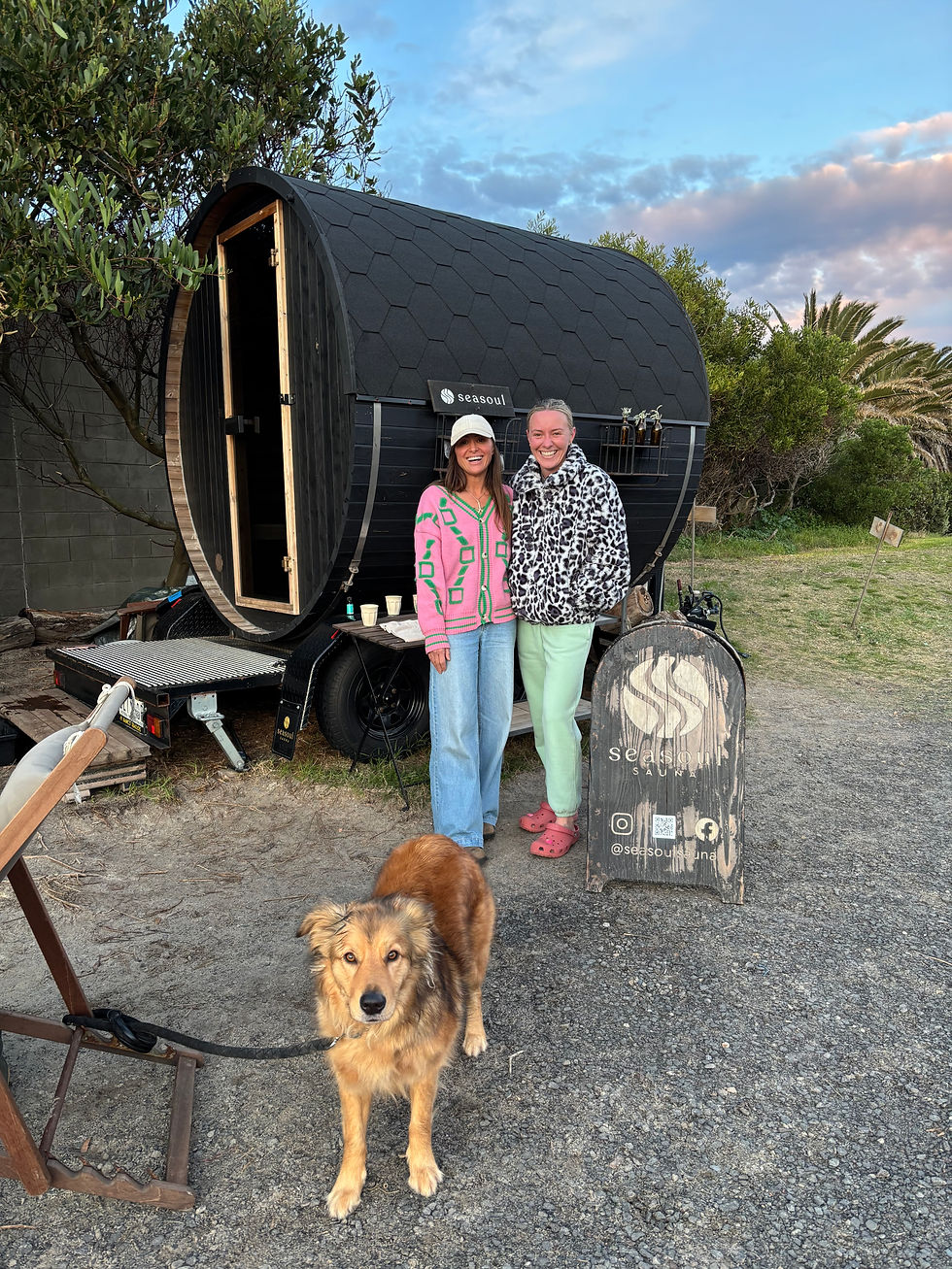 Amy on the left, Kate on the right, SEASOUL around us and a Seasoul client's beautiful dog front and centre