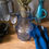 Miniature : Cruche bleu en verre grappes de raisin