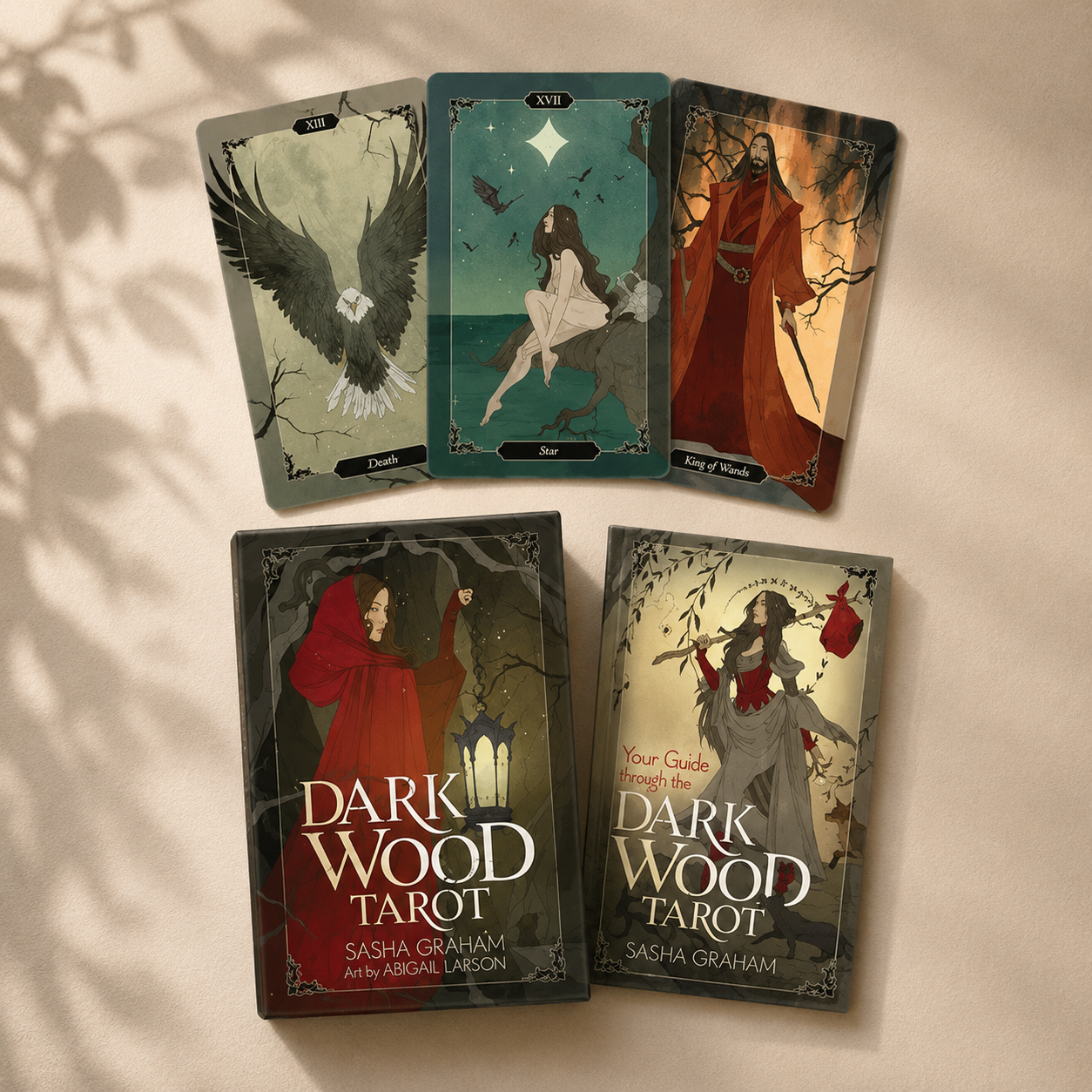 Dark Wood Tarot deck with gothic woodland artwork, dark fantasy tarot cards, and matching companion guidebook.